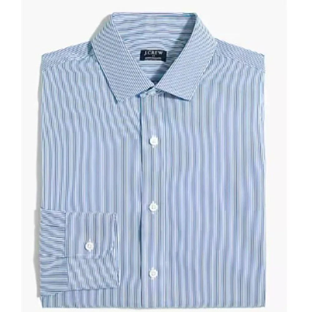 J Crew Men's Slim Performance Dress Shirt Stretch Quick Dry Cotton Blue 2XL $89